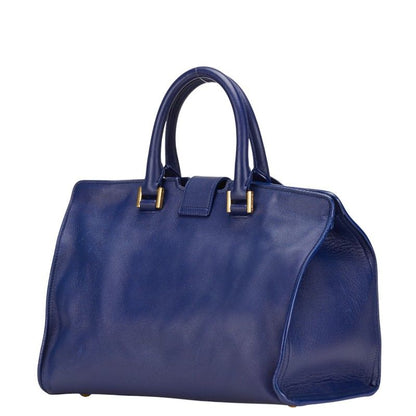 Saint Laurent YSL Logo Petit Cabas 2-Way Shoulder Bag Blue Leather