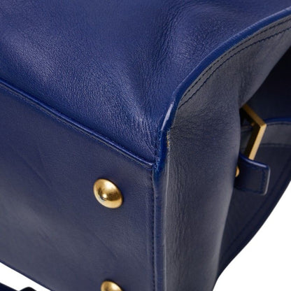 Saint Laurent YSL Logo Petit Cabas 2-Way Shoulder Bag Blue Leather