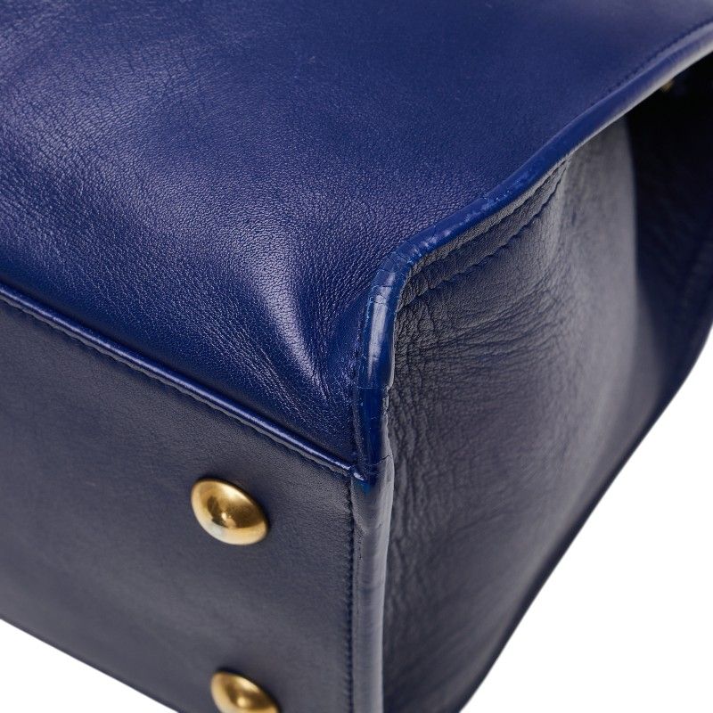 Saint Laurent YSL Logo Petit Cabas 2-Way Shoulder Bag Blue Leather
