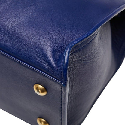 Saint Laurent YSL Logo Petit Cabas 2-Way Shoulder Bag Blue Leather