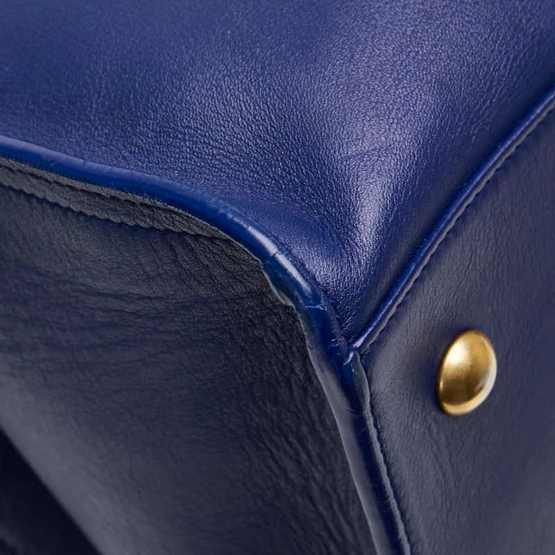 Saint Laurent YSL Logo Petit Cabas 2-Way Shoulder Bag Blue Leather