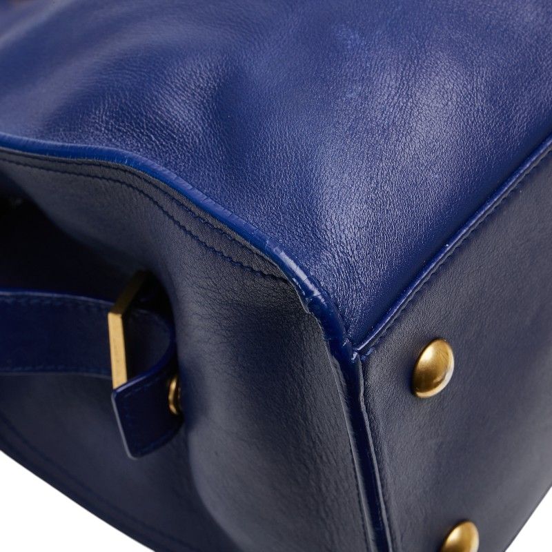 Saint Laurent YSL Logo Petit Cabas 2-Way Shoulder Bag Blue Leather