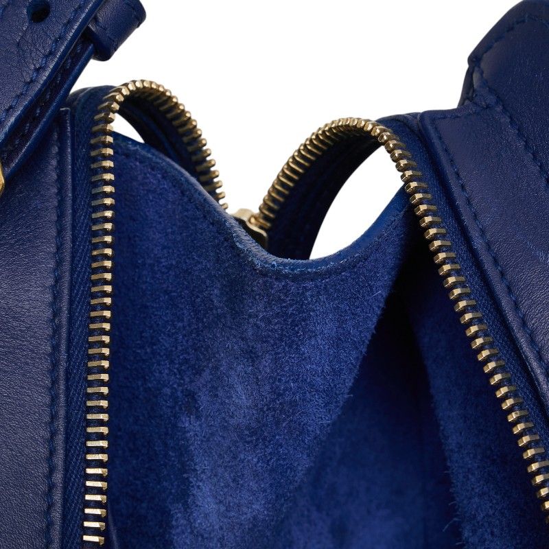 Saint Laurent YSL Logo Petit Cabas 2-Way Shoulder Bag Blue Leather