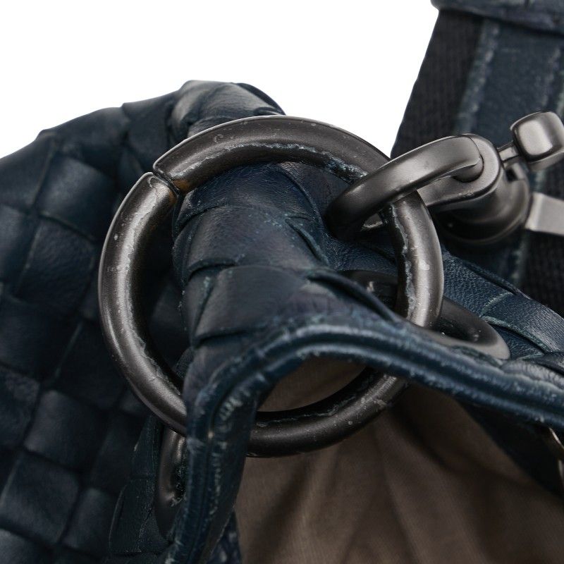 Bottega Veneta Intrecciato Crossbody Shoulder Bag Navy Black Leather