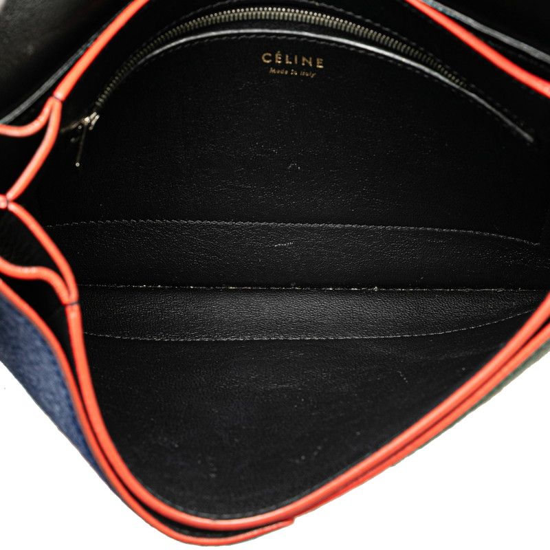 Celine Diamond Clutch Trico Color Shoulder Bag Black Beige Green Leather Calf