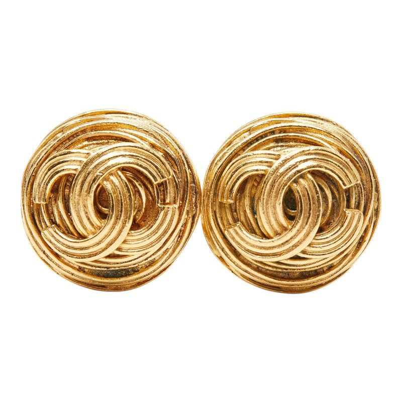 Chanel CC Logo Vintage Earrings Gold Plated