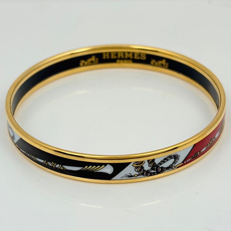 Hermes Enamel PM Bracelet Cloisonne Bangle Black Red