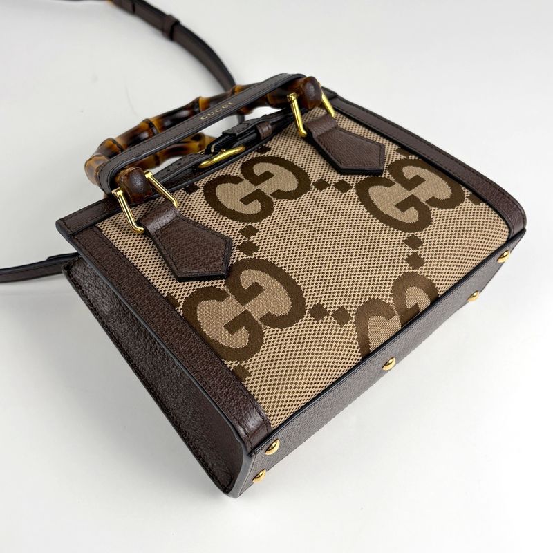 Gucci Diana Small Tote 2-Way Shoulder Bag Double Jumbo GG Canvas Brown