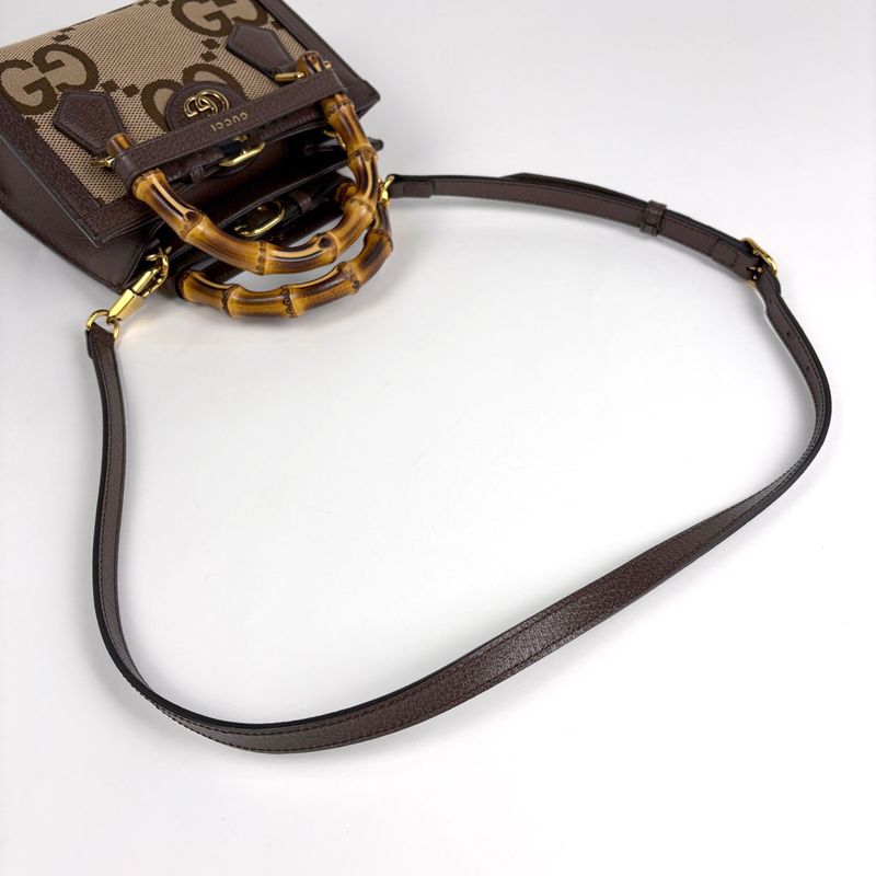 Gucci Diana Small Tote 2-Way Shoulder Bag Double Jumbo GG Canvas Brown