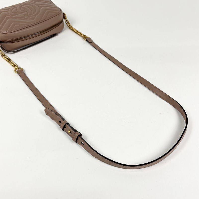 Gucci GG Marmont Chain Shoulder Bag Double Leather Beige