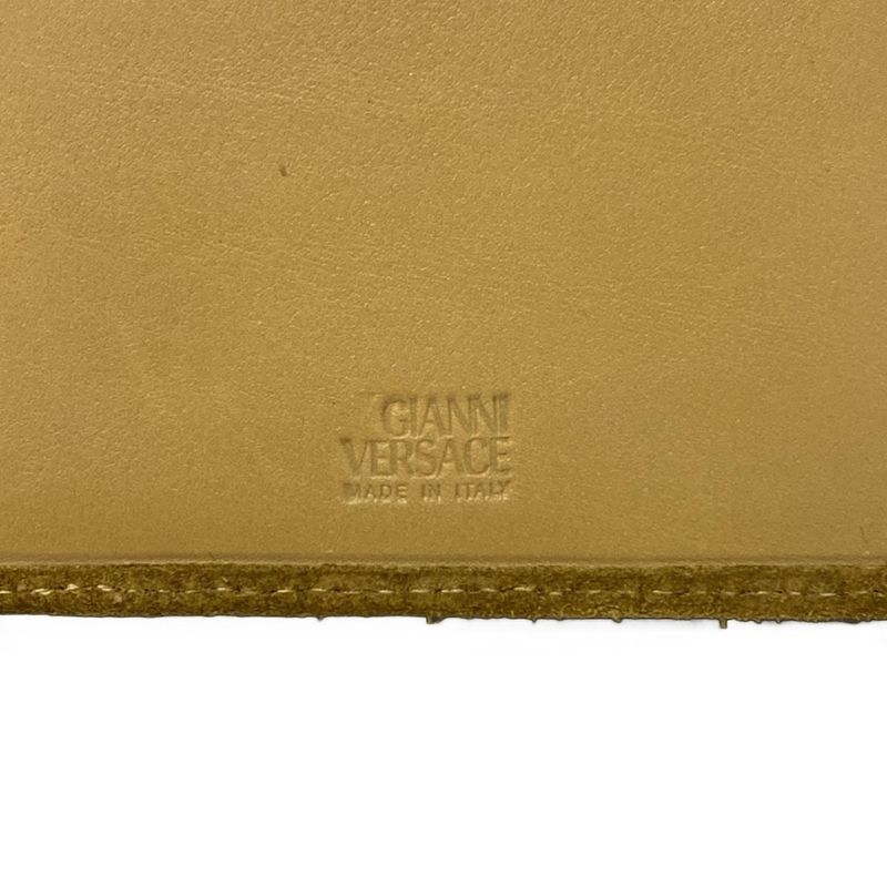 Versace Gianni Trifold Wallet Light Brown Silver Medusa Studs Leather