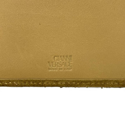 Versace Gianni Trifold Wallet Light Brown Silver Medusa Studs Leather