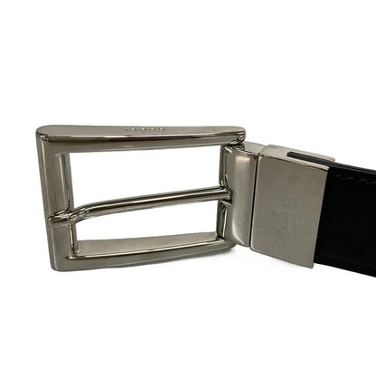 Gucci Belt GG Supreme Black Gray Silver Reversible Square Buckle Leather