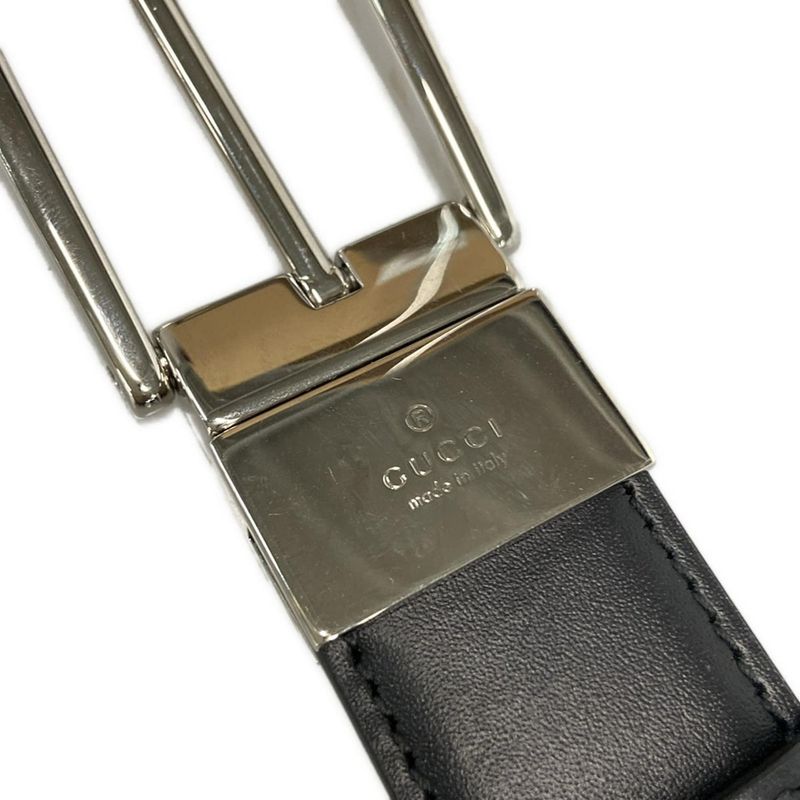 Gucci Belt GG Supreme Black Gray Silver Reversible Square Buckle Leather