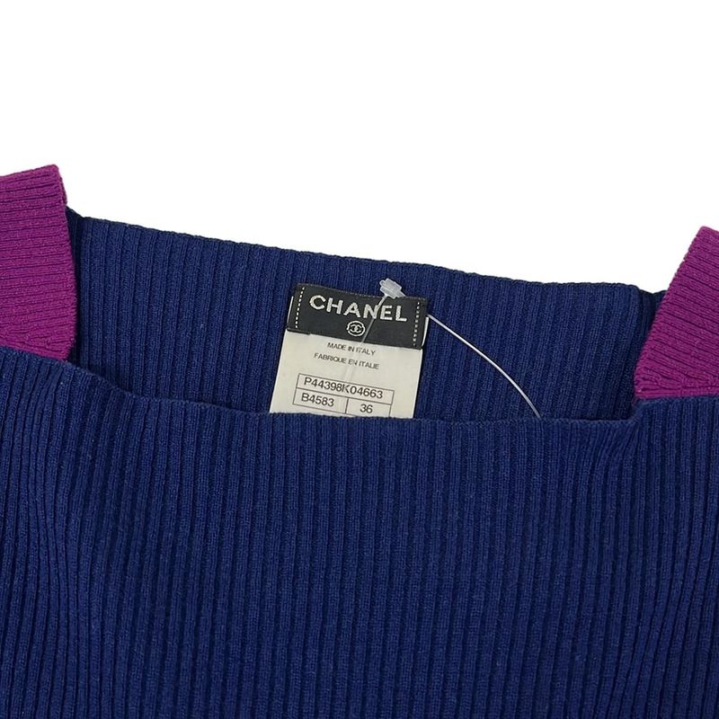 Chanel Dress 36 S Blue Pink Cashmere Blend Wool