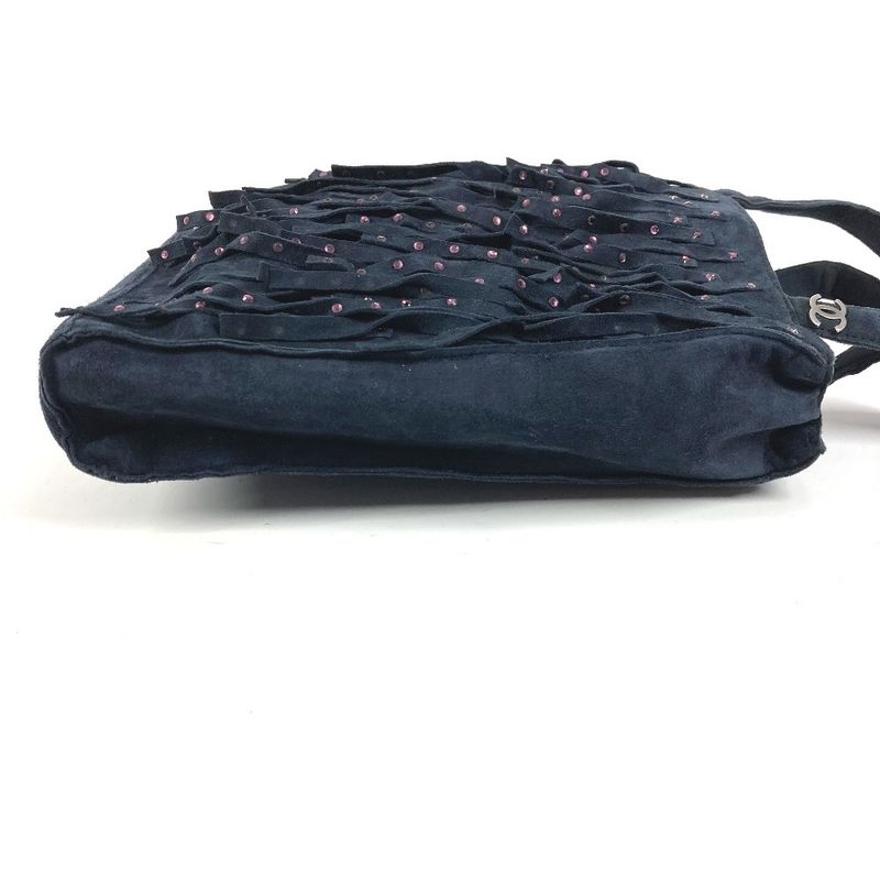 Chanel Handbag Fringe Tassel CC Logo Rhinestone Nubuck Navy