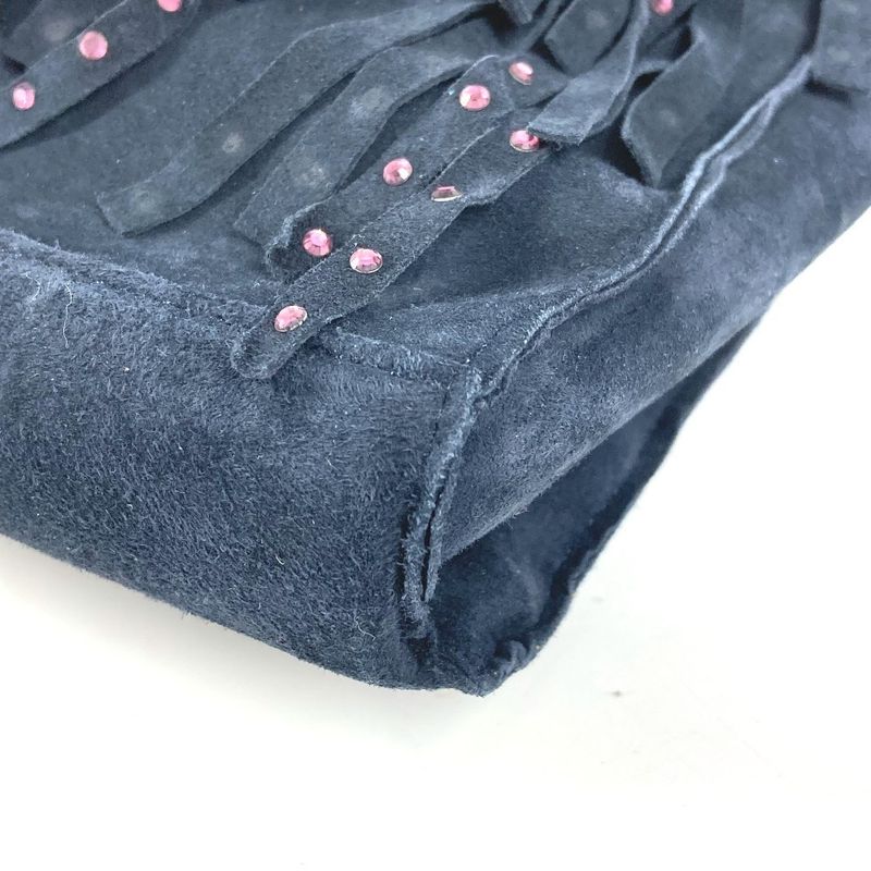 Chanel Handbag Fringe Tassel CC Logo Rhinestone Nubuck Navy