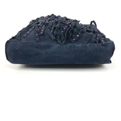 Chanel Handbag Fringe Tassel CC Logo Rhinestone Nubuck Navy