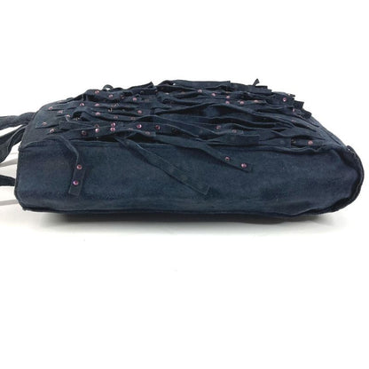 Chanel Handbag Fringe Tassel CC Logo Rhinestone Nubuck Navy