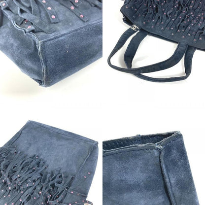 Chanel Handbag Fringe Tassel CC Logo Rhinestone Nubuck Navy