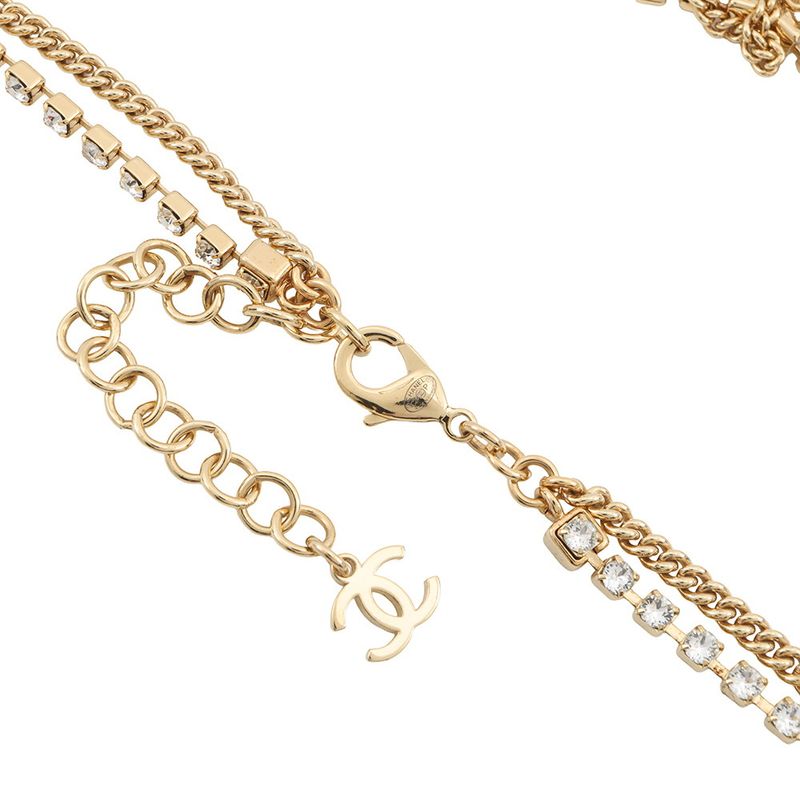 Chanel Necklace CC Logo Stone Crush Rhinestone Faux Pearl