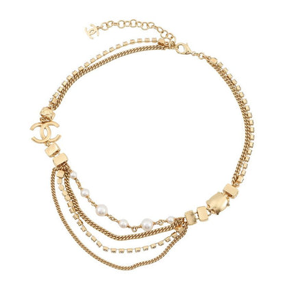 Chanel Necklace CC Logo Stone Crush Rhinestone Faux Pearl