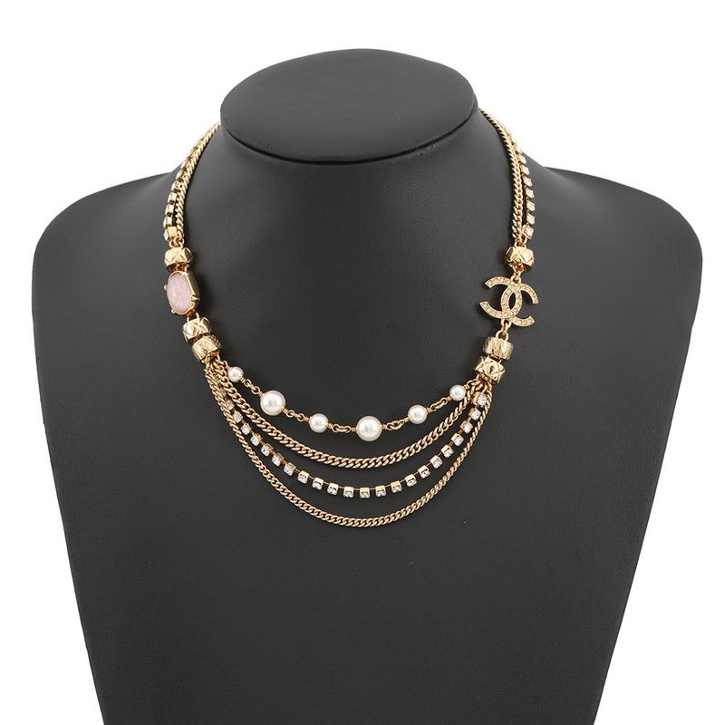 Chanel Necklace CC Logo Stone Crush Rhinestone Faux Pearl