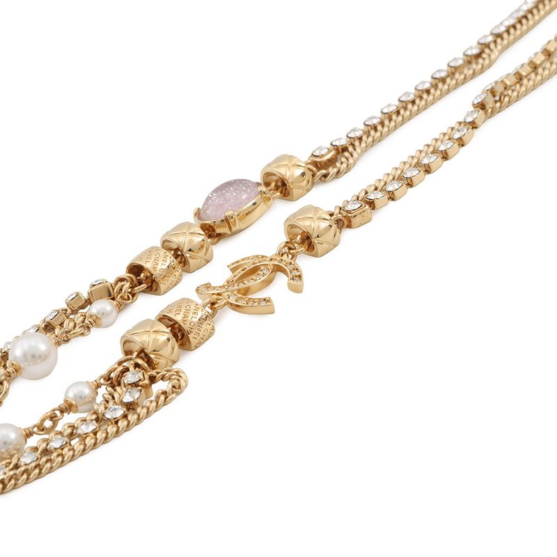 Chanel Necklace CC Logo Stone Crush Rhinestone Faux Pearl