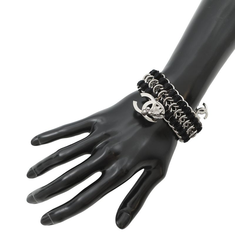 Chanel Bracelet CC Logo Velvet Rhinestone Faux Pearl