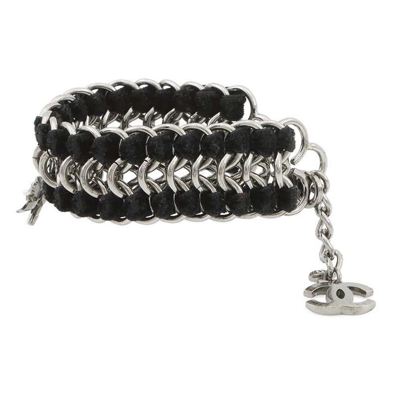 Chanel Bracelet CC Logo Velvet Rhinestone Faux Pearl