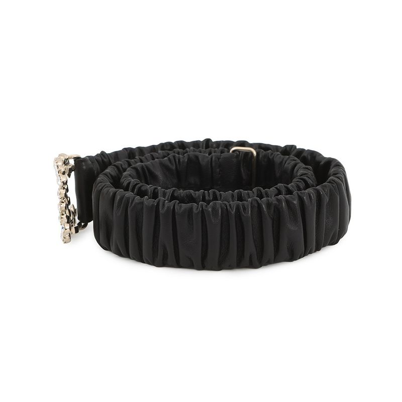 Chanel Belt CC Logo Rhinestone Leather 75 Black