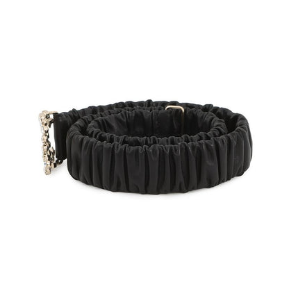 Chanel Belt CC Logo Rhinestone Leather 75 Black