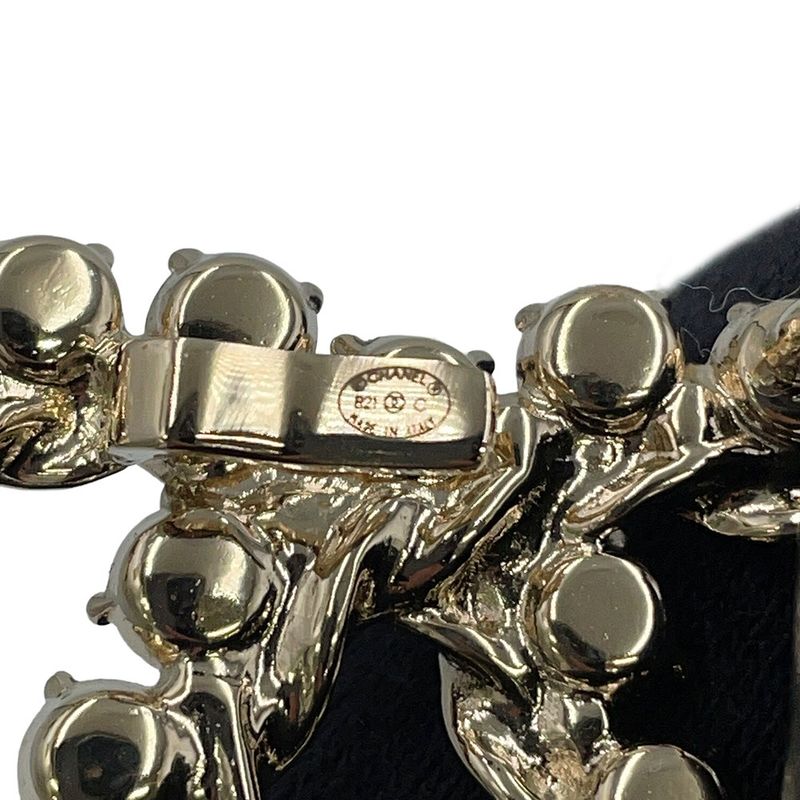 Chanel Belt CC Logo Rhinestone Leather 75 Black