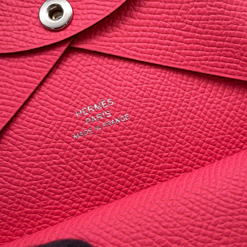 Hermes Coin Case Calvi Duo Pink Silver Epsom Wallet Business Card Holder