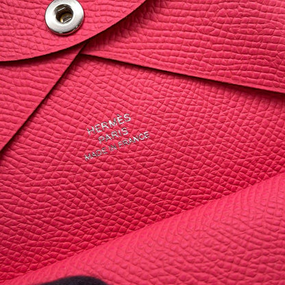 Hermes Coin Case Calvi Duo Pink Silver Epsom Wallet Business Card Holder