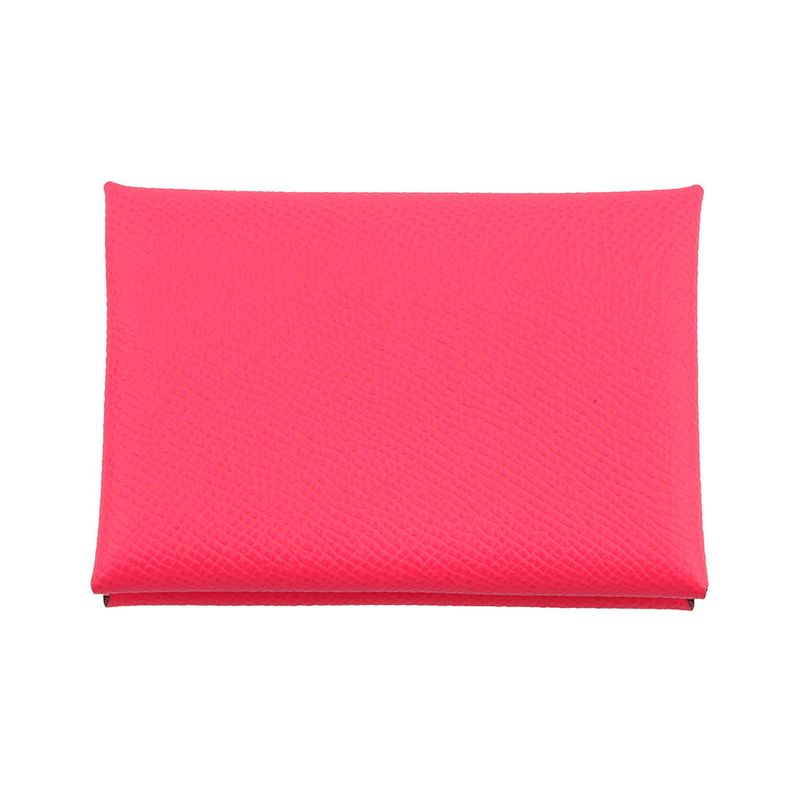 Hermes Coin Case Calvi Duo Pink Silver Epsom Wallet Business Card Holder