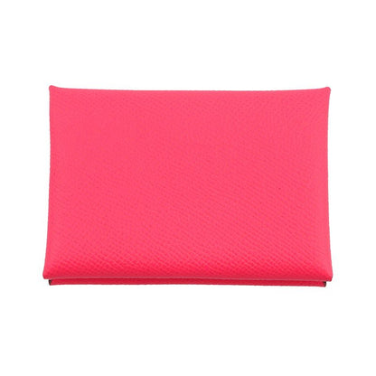 Hermes Coin Case Calvi Duo Pink Silver Epsom Wallet Business Card Holder