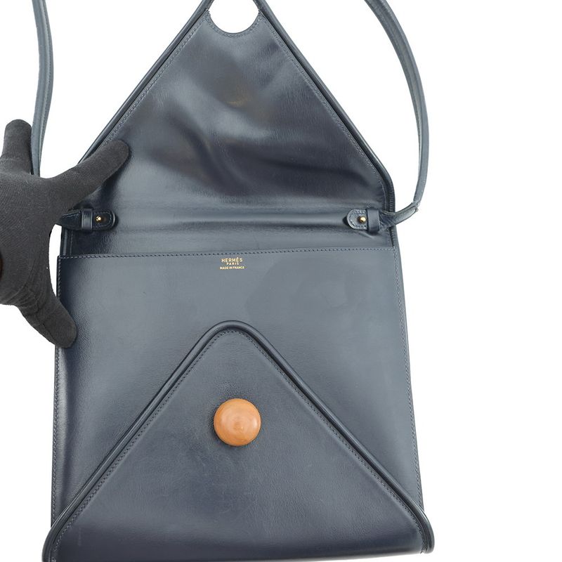 Hermes Shoulder Bag Wood Navy Gold Box Calf