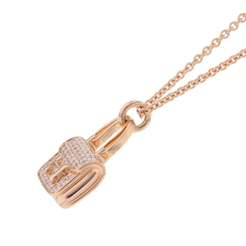 Hermes Necklace Amulet Constance Pendant Diamond Total 18k Pink Gold