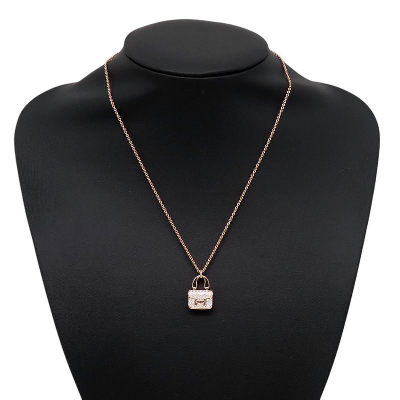 Hermes Necklace Amulet Constance Pendant Diamond Total 18k Pink Gold