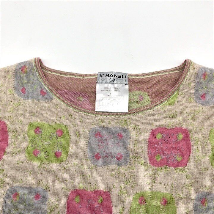Chanel Quality All Over Pattern Cashmere Top Long Sleeve Knit Lightweight