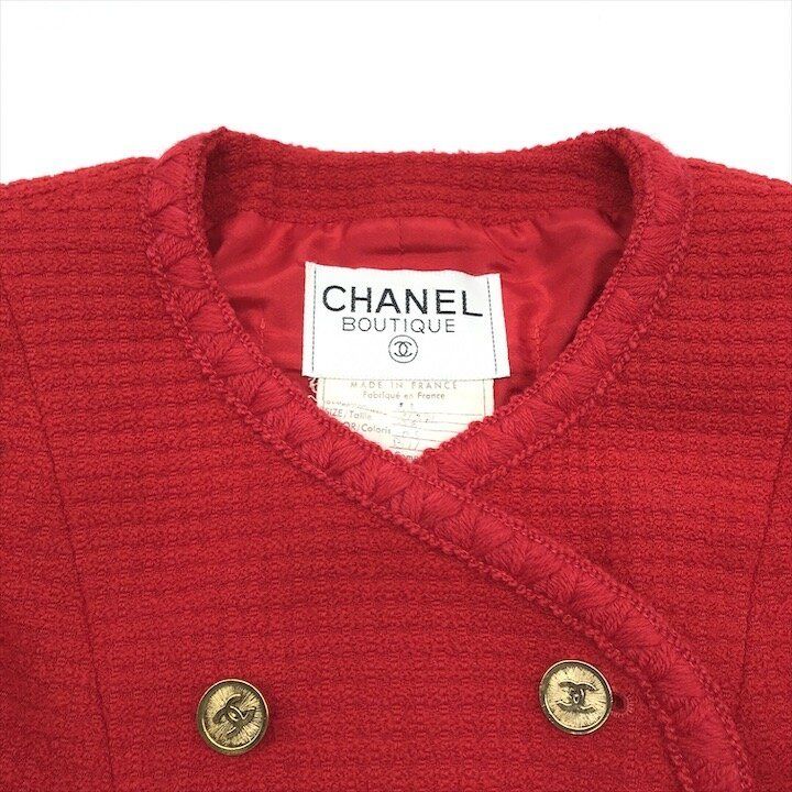 Chanel CC Logo Tweed Vintage Jacket Red 38