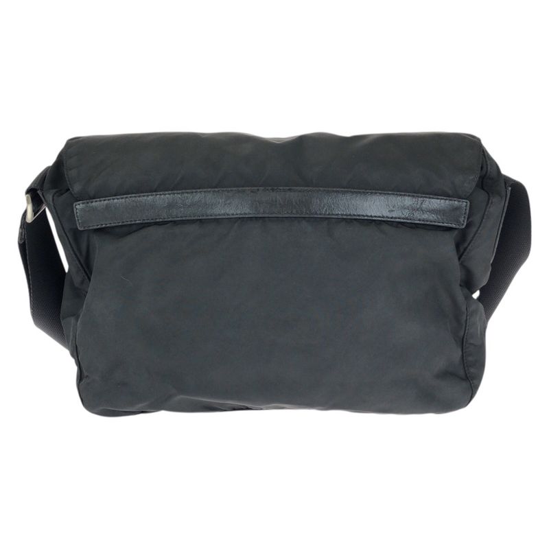 Prada Tessuto Black Silver Nylon Leather Shoulder Bag