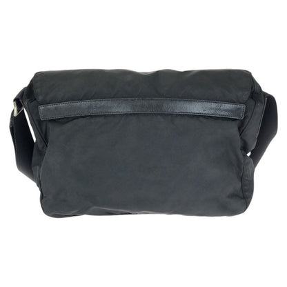 Prada Tessuto Black Silver Nylon Leather Shoulder Bag