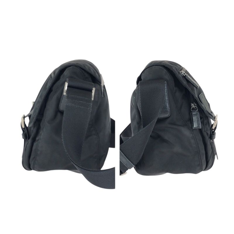 Prada Tessuto Black Silver Nylon Leather Shoulder Bag