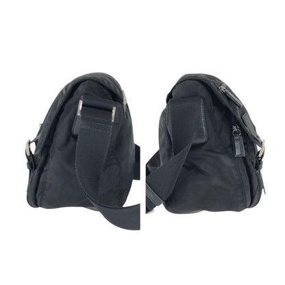 Prada Tessuto Black Silver Nylon Leather Shoulder Bag