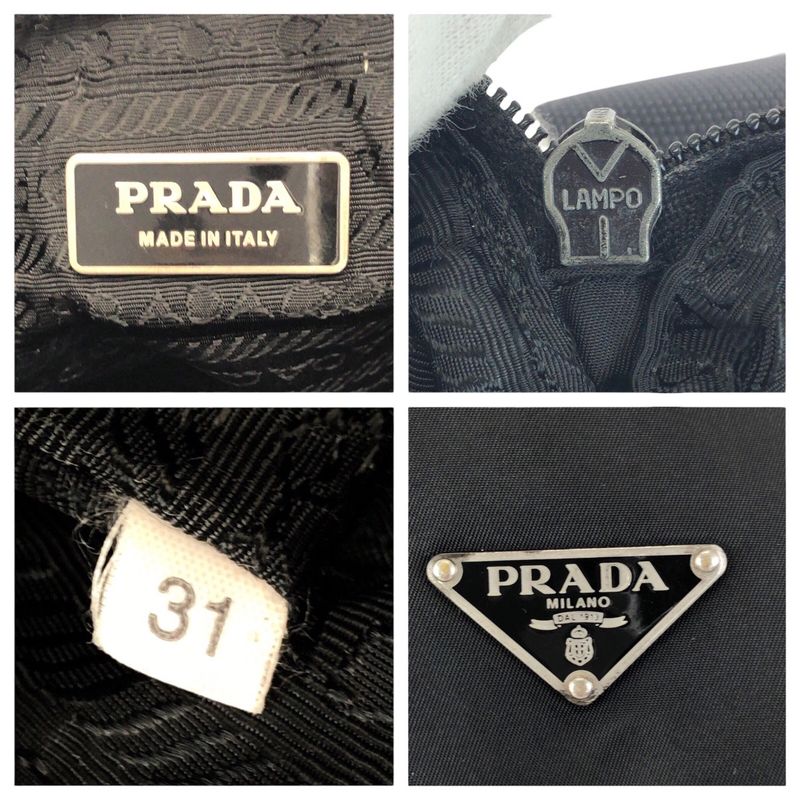 Prada Tessuto Black Silver Nylon Leather Shoulder Bag