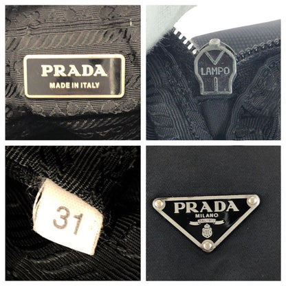 Prada Tessuto Black Silver Nylon Leather Shoulder Bag