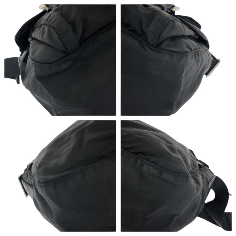 Prada Tessuto Black Silver Nylon Leather Shoulder Bag