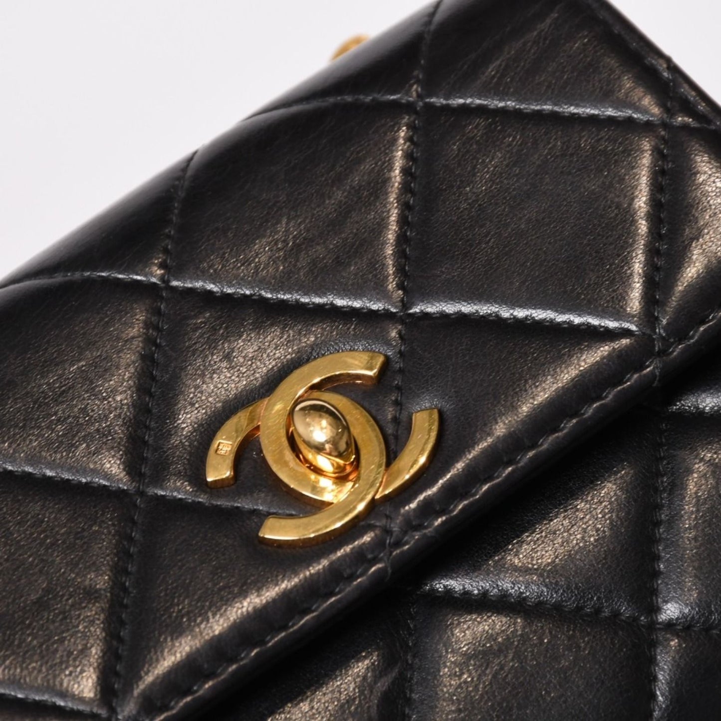 Chanel Mini Quilted S Flap S Chain Shoulder Bag CC Logo Lambskin Gold — view 5